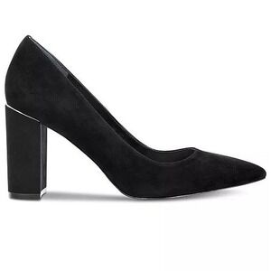 Marc Fisher Viviene Black Suede Pointed Toe Heel Pumps Classic Silver accent 5M